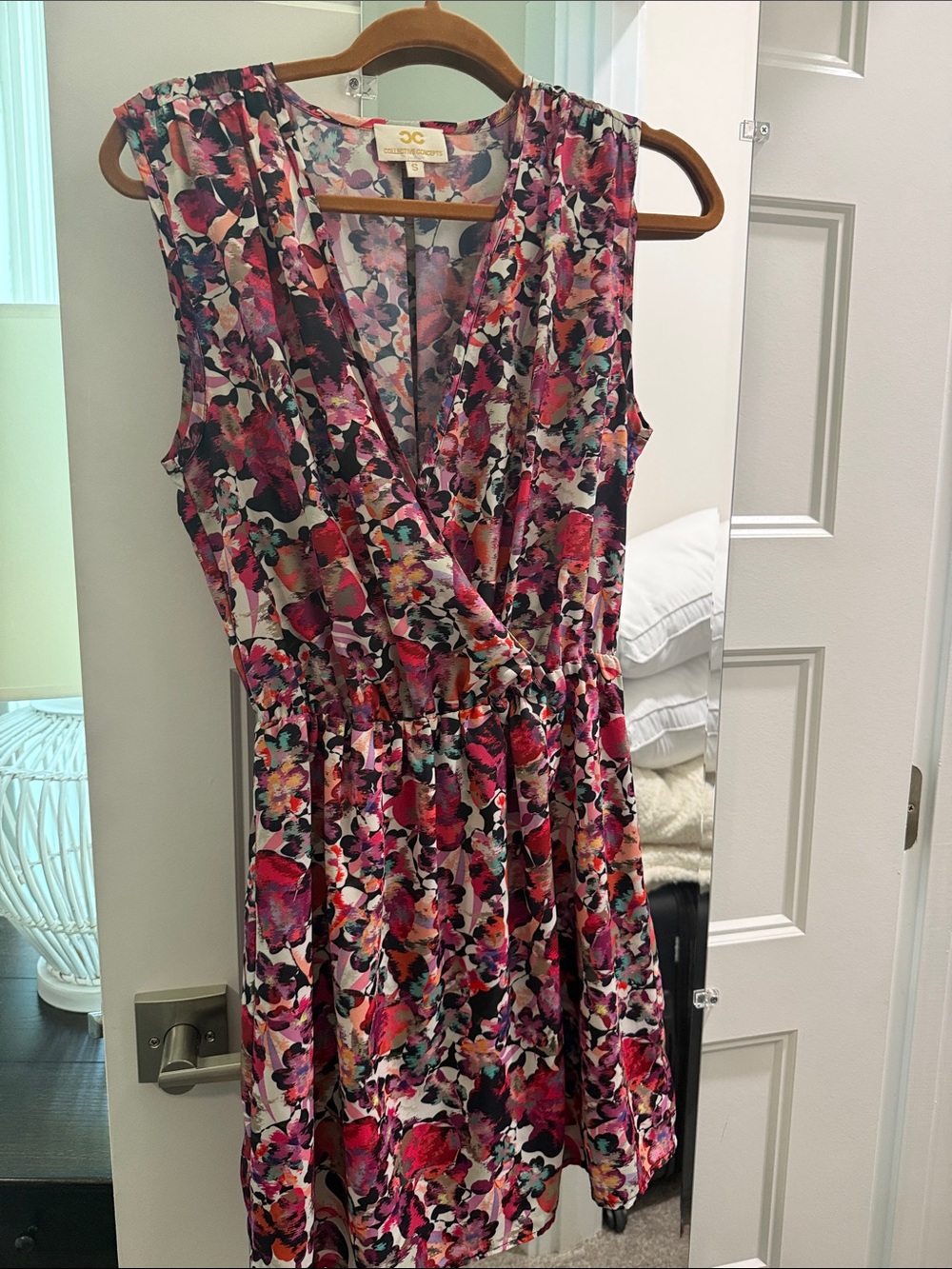 Collective Concepts Pink Multi Floral Sleeveless Wrap Dress